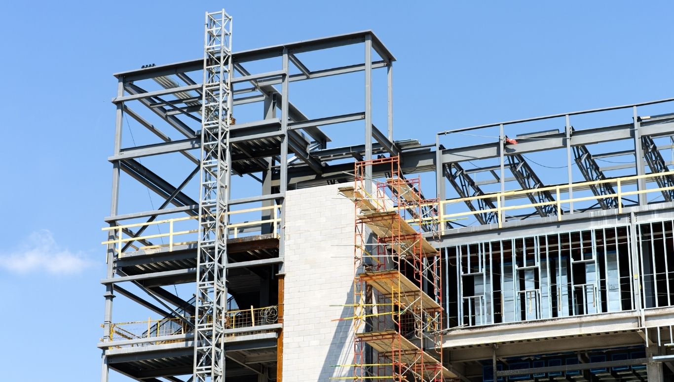 BMT - Blog 1 A building framework under construction utilizing seismic-resistant HSS steel.
